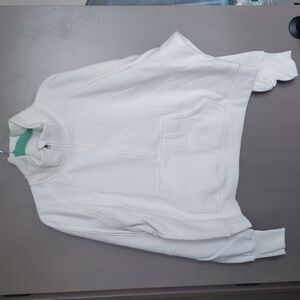 Women's Luxe Fleece Funnel Neck Cropped Pullover in Ivory - 3XL